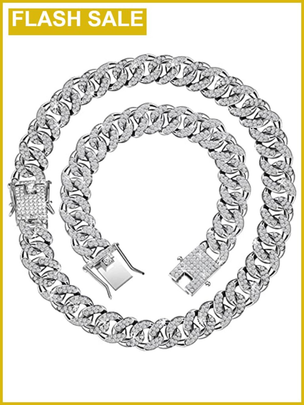 Cuban Link Chain Necklace Bracelet Set Alloy Rhinestone Jewelry Gift